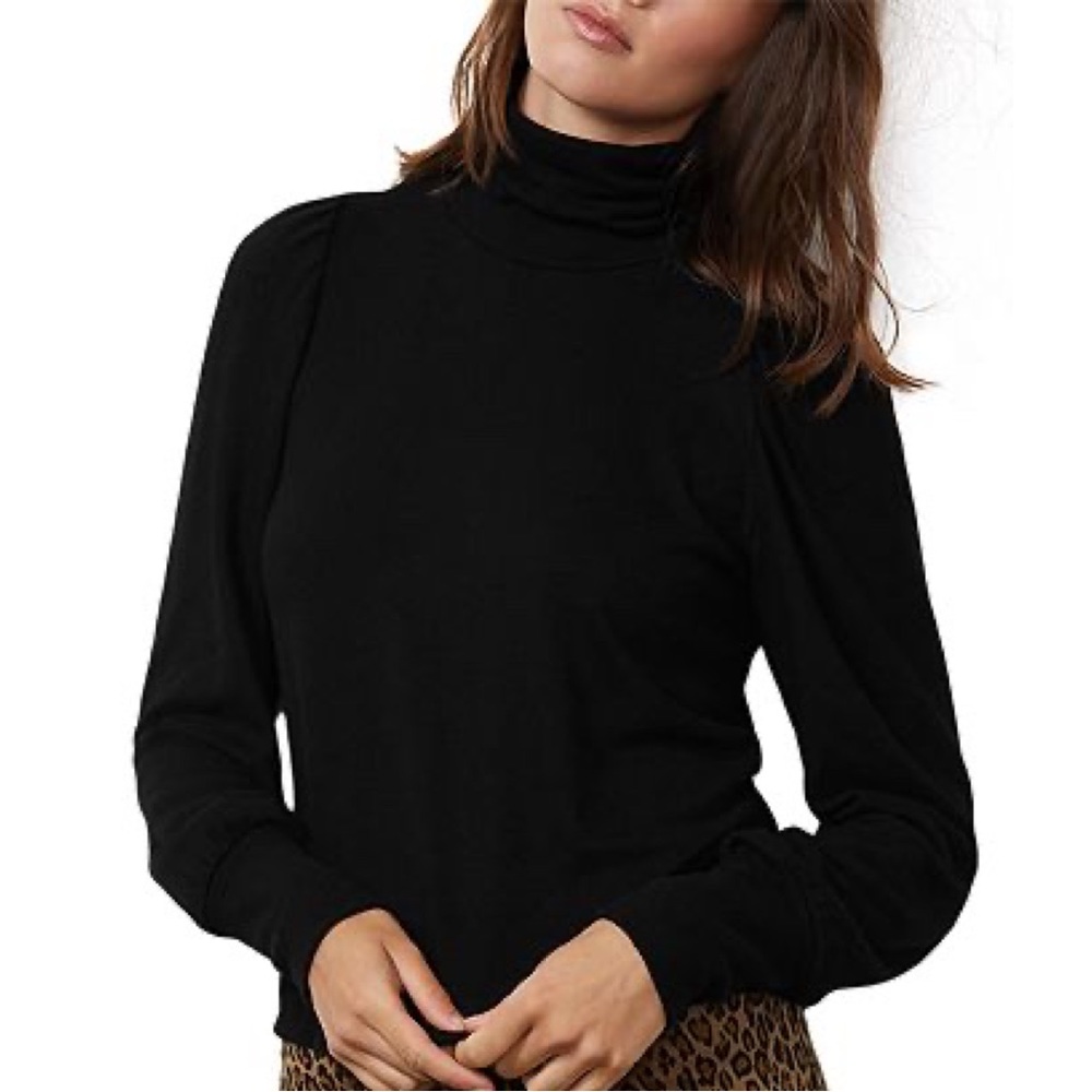 NWT VELVET by GRAHAM & SPENCER Rue Black Turtleneck Sweater Balloon Puff Sleeve